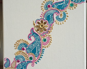 Hand Designed Canvas with Henna Art - 8"x 10"