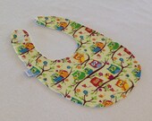 Baby Bib 100% Cotton Handmade Beige Owls