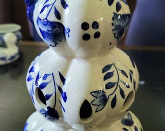 Blue and White stacked pumpkins tea light holder  9"H x 5"W