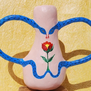 Paper Clay Vase with Handles- Two Handled Snake Vessel