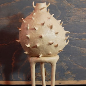 Thorned Vessel with Stand- Abstract Original Sculpture- Anthropomorphic Humorous Decor- One of a kind
