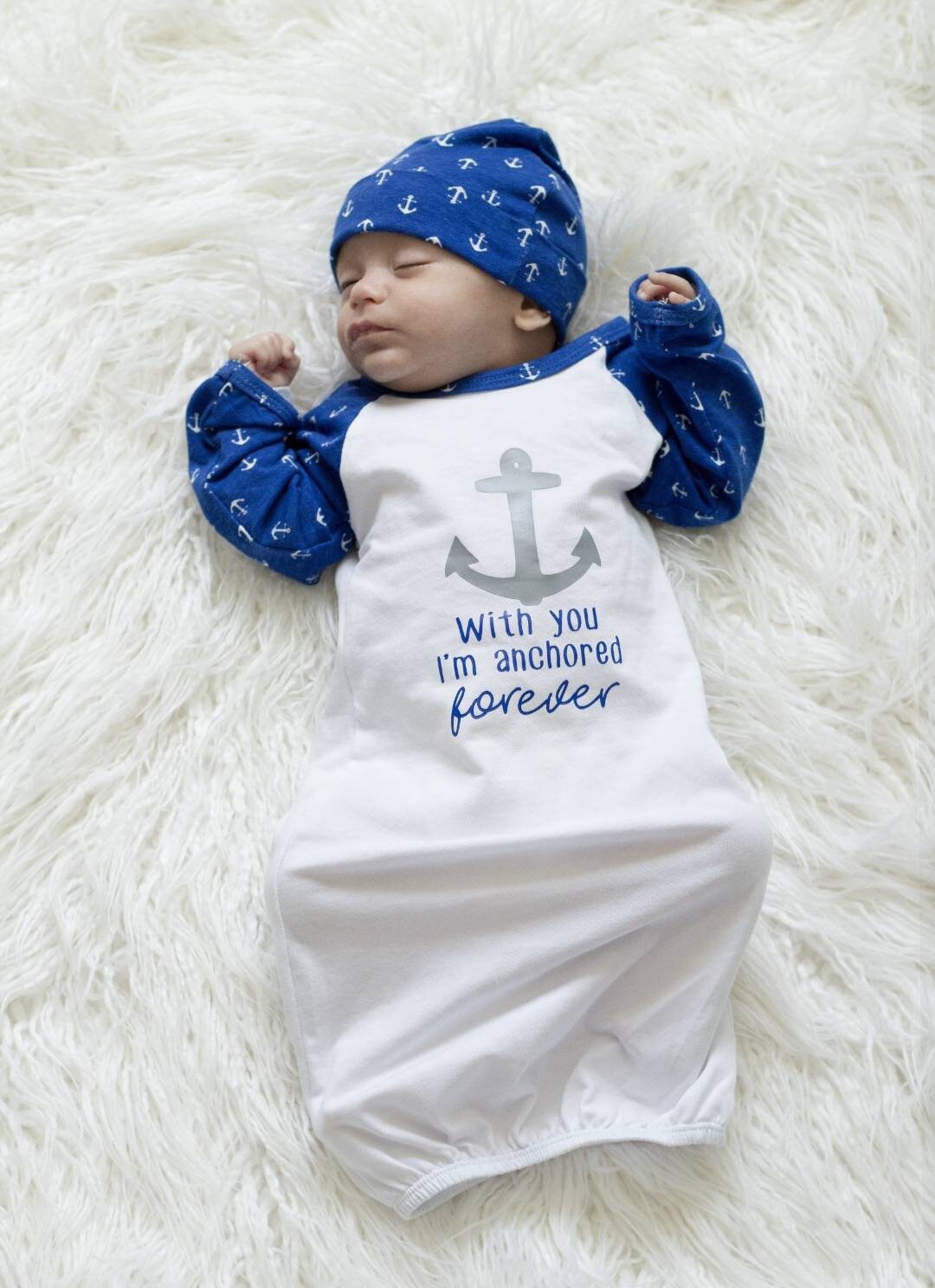 newborn gown and hat set boy