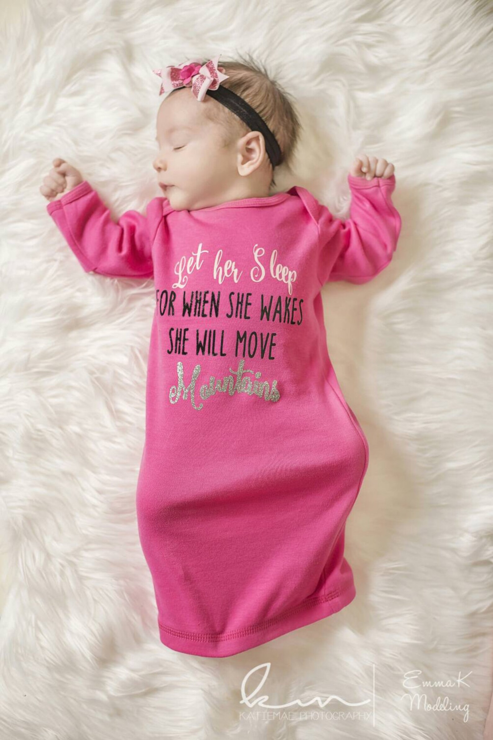 Newborn gown hot pink baby gown let her sleep for when she Etsy