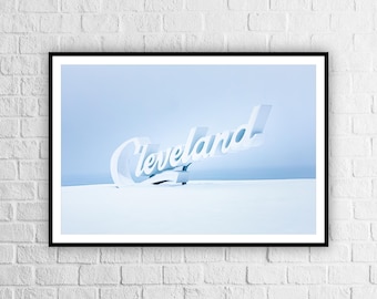 Cleveland Script Zeichen, Fine Art Print, Edgewater, Wandkunst, Farbe Fine Art Photo, Cleveland Kunstdruck, Winter Schnee Druck, Wahrzeichen von Cleveland