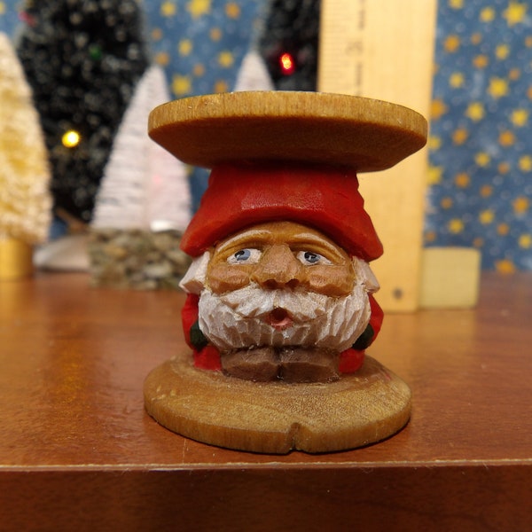 Full Body Of Santa Hand Carved In A Vintage Wooden Thread Spool