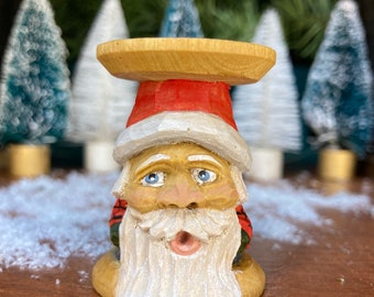 Full Body Of Santa Hand Carved Into A Vintage Wooden Thread Spool