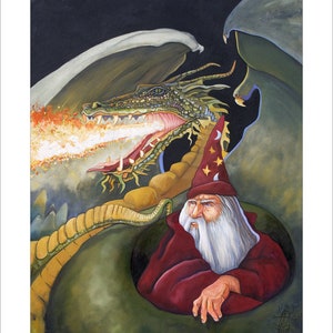 Wizard with a Dragon - &quot;Homecoming&quot; - Fantasy Art / Illustration Reproduction