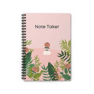 Pink & Green Flowers &quot;Note Taker&quot; Spiral Notebook/Diary/Journal - Ruled Line