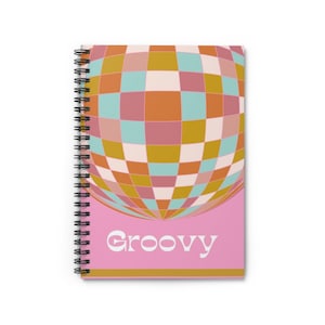 Pink Disco Ball with &quot;Groovy&quot; Spiral Notebook/Diary/Journal - Ruled Line