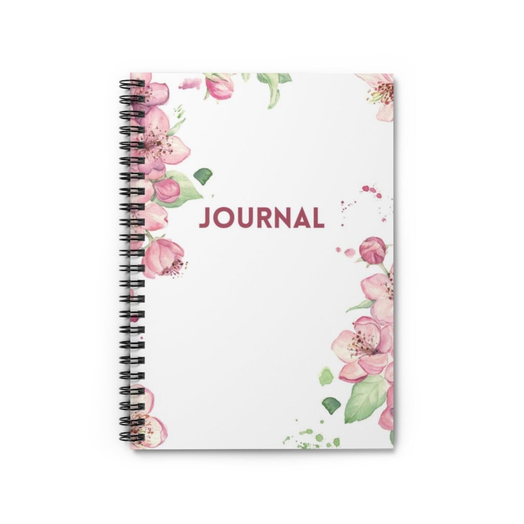 White With Pink Flowers "journal" Spiral Journal/diary/notebook - Ruled ...