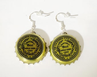 Pendientes colgantes con tapa de botella de sidra de manzana Martinelli