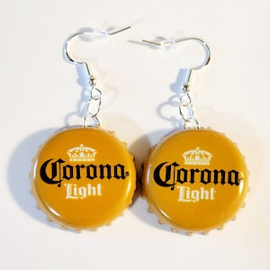Corona Light bottle cap dangle earrings
