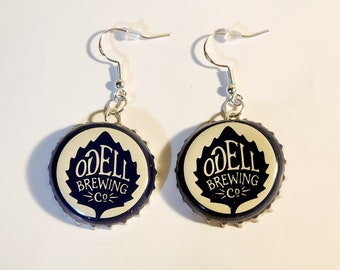 Odell Brewing Co *DARK BLUE* bottle cap dangle earrings