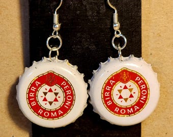 Peroni Birra Roma bottle cap dangle earrings