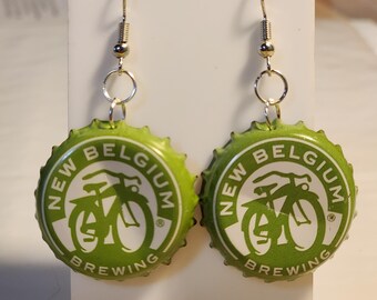 New Belgium Brewing *Green* bottle cap dangle earrings