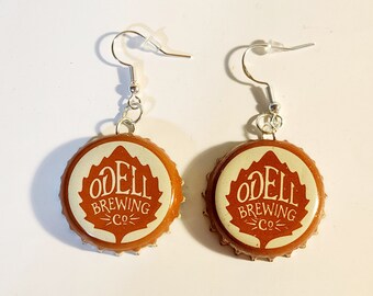 Odell Brewing Co *ORANGE* bottle cap dangle earrings