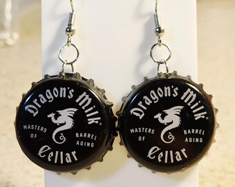 Dragon's Milk Cellar bottle cap dangle earrings