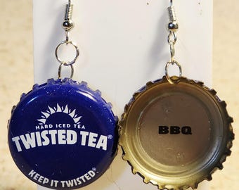 Twisted Tea bottle cap dangle earrings