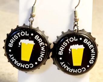 Bristol Brewing Company bottle cap dangle earrings