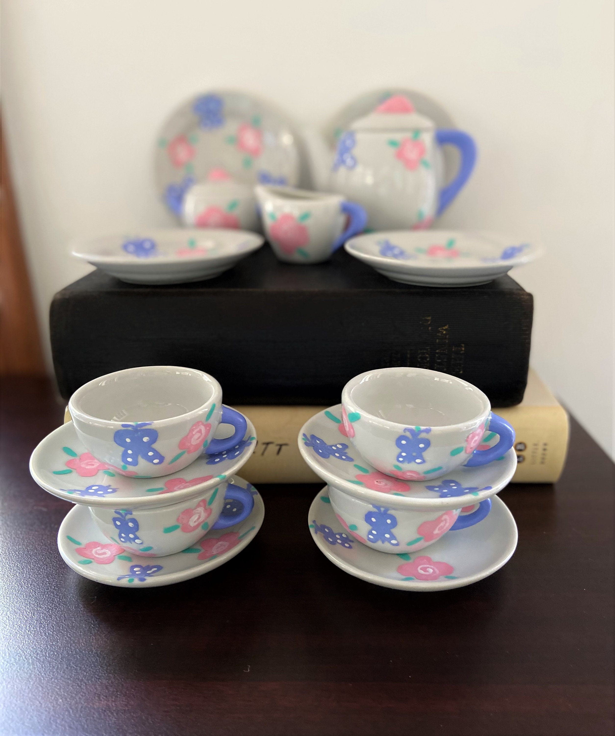 Children's Tea Set 17 Piece Ceramic Hand Painted Tea Set Etsy