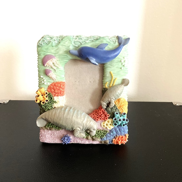 Dolphin & Manatee Picture Frame, Colorful Under the Sea Photo Frame, Ocean Decor, Sea Decor, Nursery Frame, Vacation Keepsake, Jellyfish