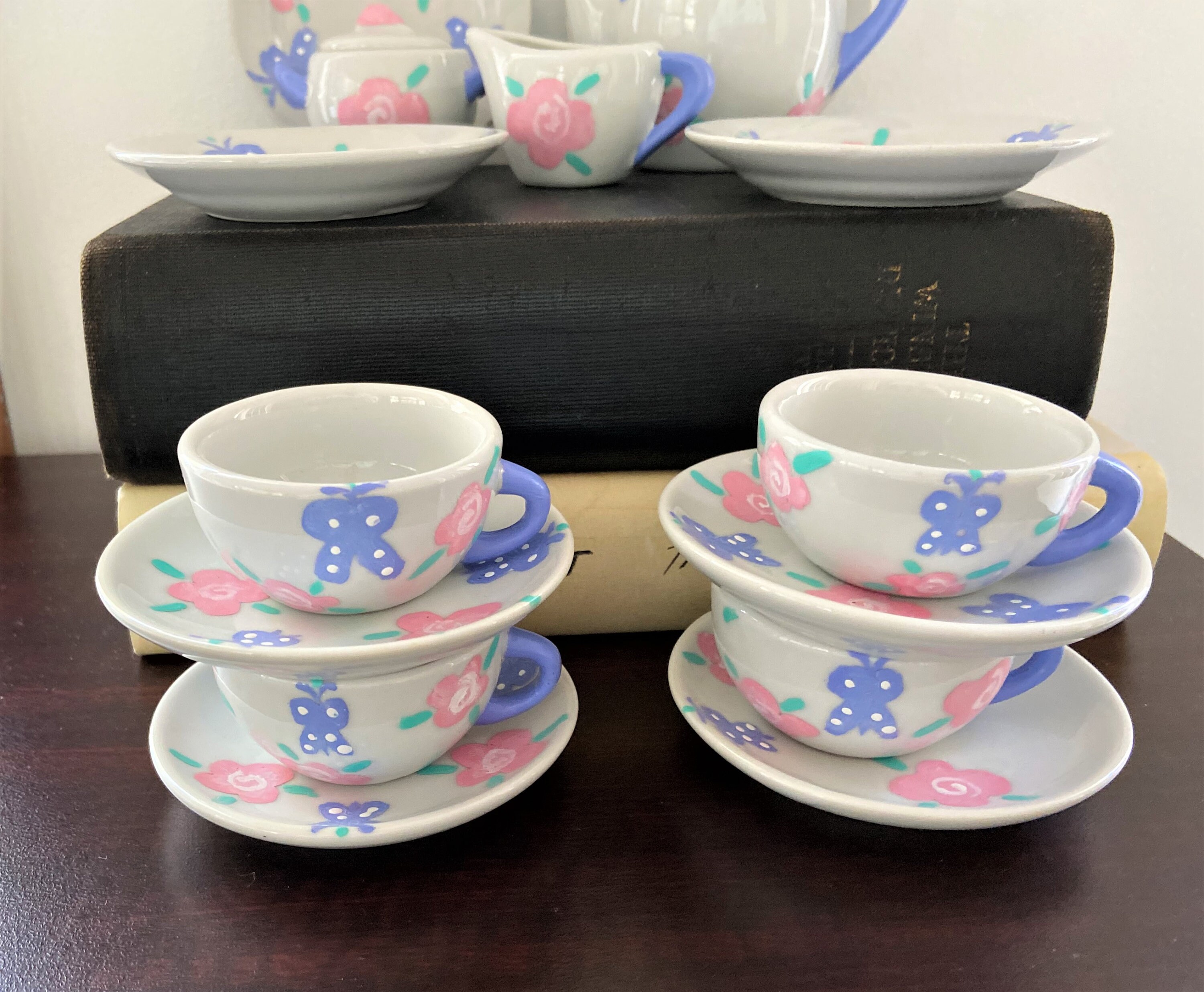 Children's Tea Set 17 Piece Ceramic Hand Painted Tea Set Etsy