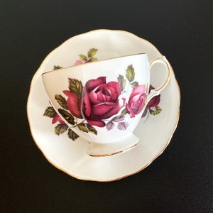 Queen Anne Red Rose Teacup and Saucer Set: Fine Bone China by Ridgway