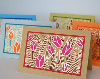 Tulip Handmade Blank Greeting Card Set,  Floral Design Greeting Card Set, Holiday Card, Diwali Card Set, Indian Wedding Card