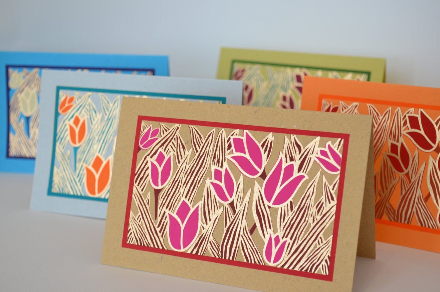 Tulip Handmade Blank Greeting Card Set,  Floral Design Greeting Card Set, Holiday Card, Diwali Card Set, Indian Wedding Card