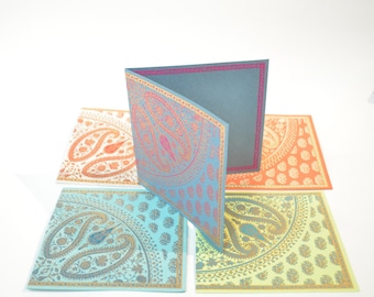 Square Paisley Greeting Card Set, Indian wedding card, Indian Invite, Blank Card set, Thank you card set, Paisley wedding Cards, Diwali card