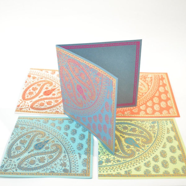 Quadrat Paisley Grußkarte Set, indische Hochzeitskarte, indische Einladung, Blanko-Karten-Set, Danke-Karten-Set, Paisley-Hochzeitskarten, Diwali-Karte