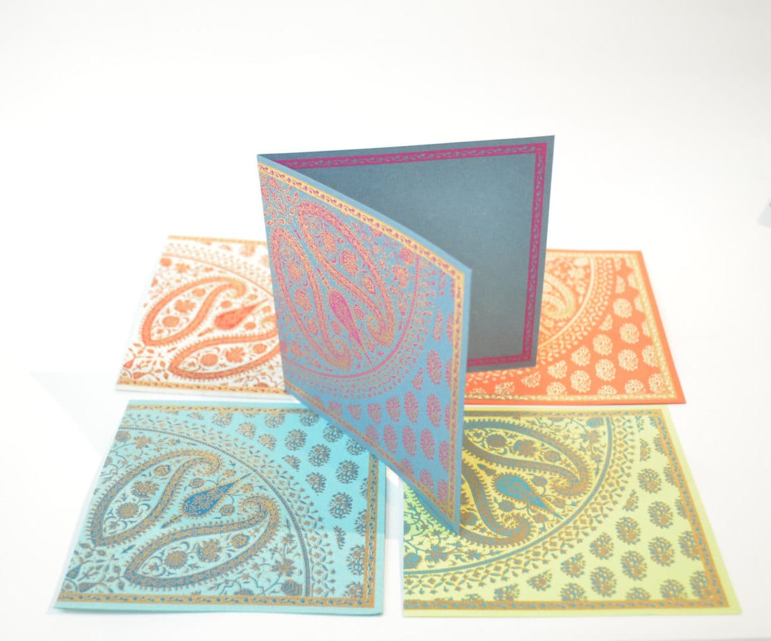 Flower Cards and Envelopes With Envelope Seals, Bandana Print Card Set,  Paisley Card Set, Handmade Blank Note Cards and Envelopes, Set of 6 