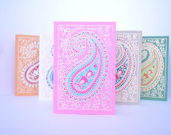Paisley Blank Greeting Card Set, Xmas Cards, Indian wedding card, Handmade greeting card, Holiday Cards, Thank you cards, Christmas card set