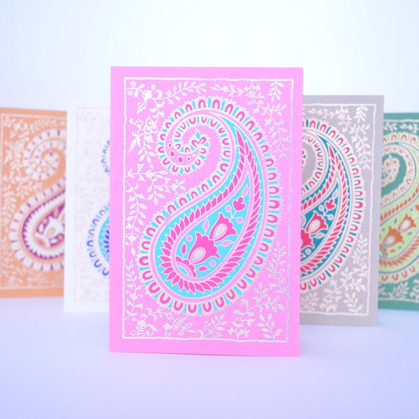 Paisley Blank Greeting Card Set, Xmas Cards, Indian wedding card, Handmade greeting card, Holiday Cards, Thank you cards, Christmas card set