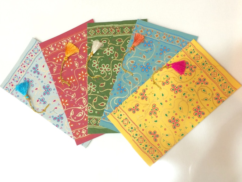 Set of 5 Gift Envelopes with Tassel, Money Envelopes, Cash Envelopes, Gift Card Envelope, Wedding Gift Envelope, Shagun, Diwali envelope image 2