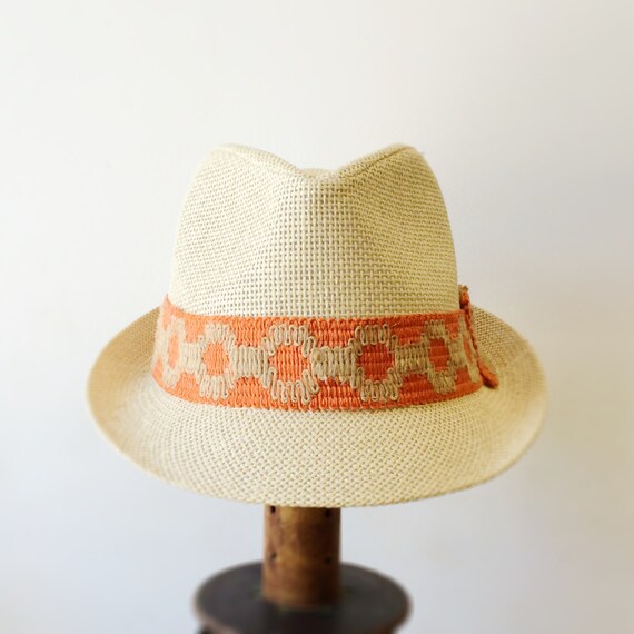 Items similar to Straw Fedora hat with trim, Summer Fedora, Fedora