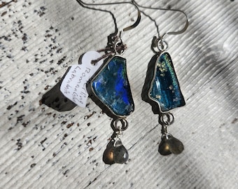 Sterling Silver Roman Glass And Labradorite Earrings