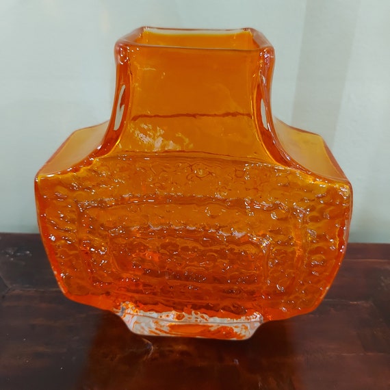 Vintage 1970s Authentic Whitefriars, Tangerine Tv/television Glass