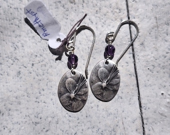 Sterling Silver PMC (Precious Metal Clay) Flower Earrings With Amethyst