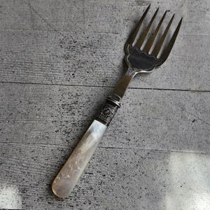 Antique Victorian Silver Plated Fish Fork With Mother Of Pearl Handle