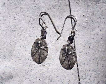 Sterling Silver PMC (Precious Metal Clay) Dragonfly Earrings With Iolite