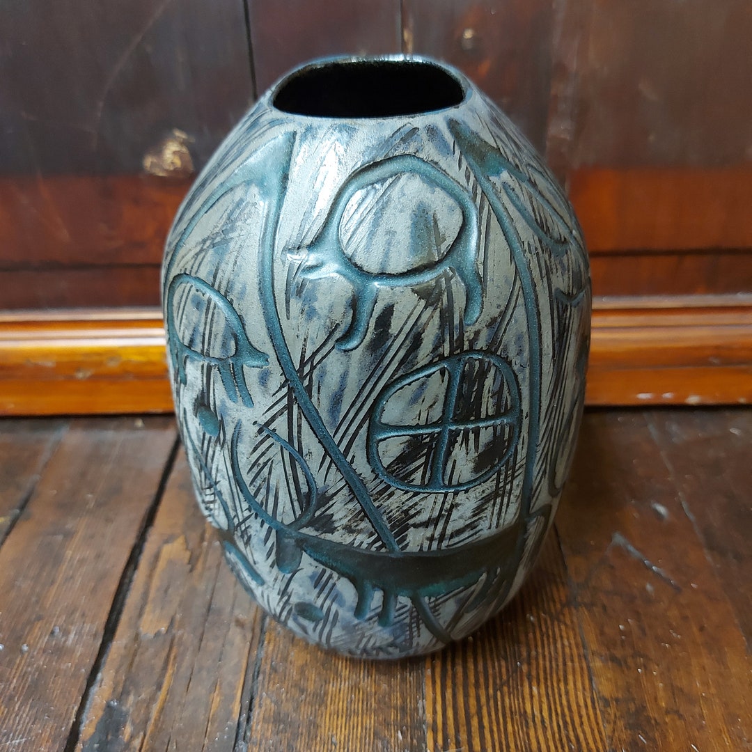 Vintage Pagan Ceramic Vase hedenhos Rock Carvings Nordic Pottery