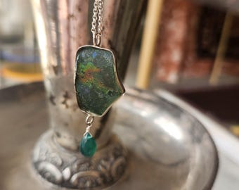 Sterling Silver Roman Glass And Green Onyx Necklace