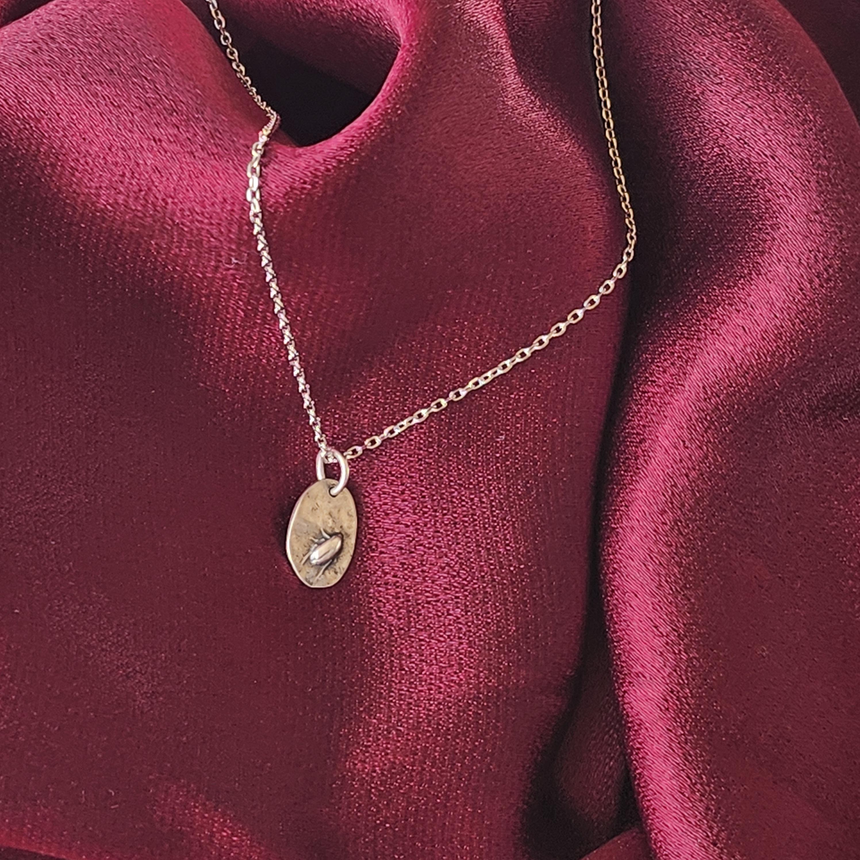 Handmade Sterling Silver PMC (Precious Metal Clay) Bug On A Leaf Pendant On A Sterling Silver Chain