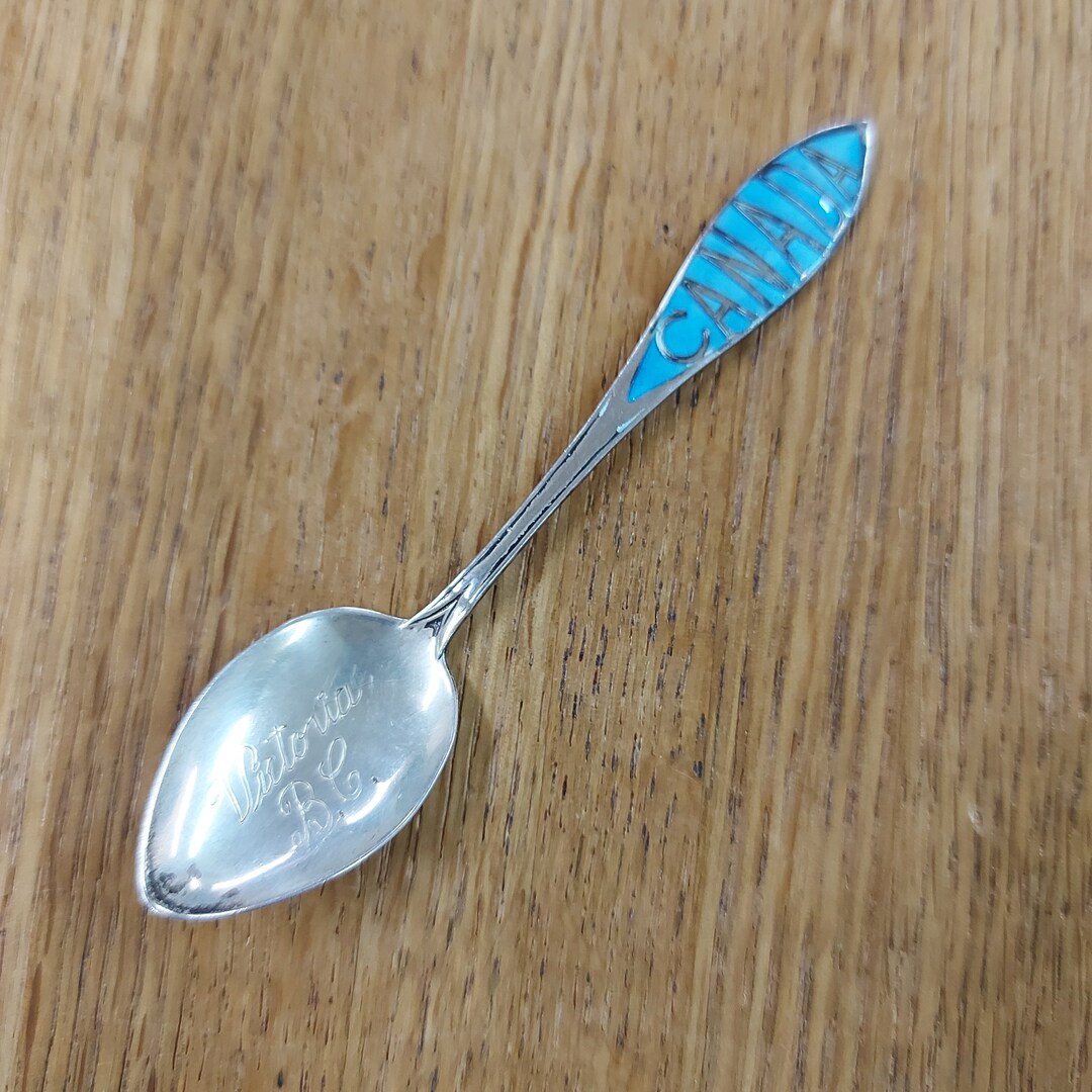 Vintage 1950s1960s, Enamel, Sterling Silver, Souvenir Tea Spoon
