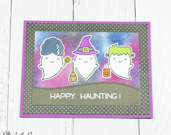 halloween cards cute halloween ghost watercolor cards cute halloween card handmade greeting card hand stamped card lawn fawn card