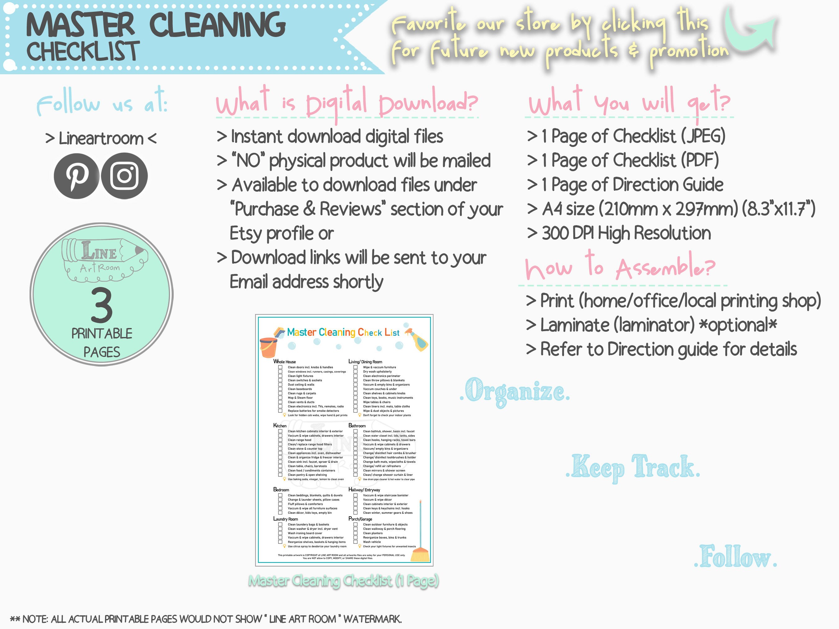 Master Cleaning Checklist. Printable Checklist Christmas. Home - Etsy