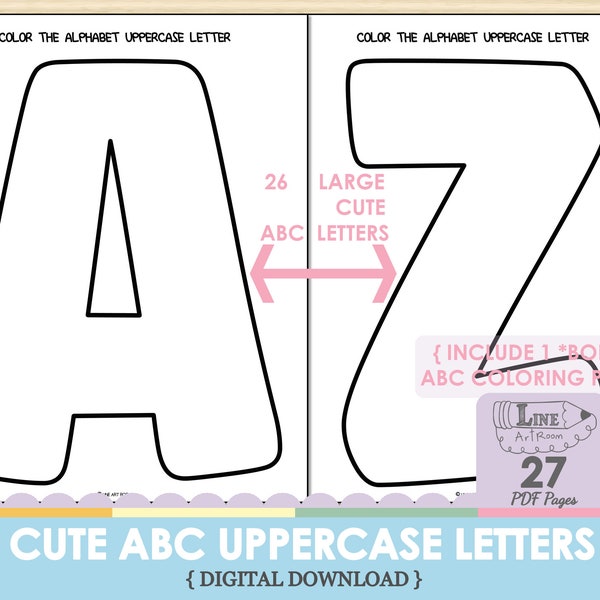 Cute Bubble Alphabet Uppercase Letters Large Full Individual Coloring Pages for Kids Activities, Learning ABC Letter of the Week Templates