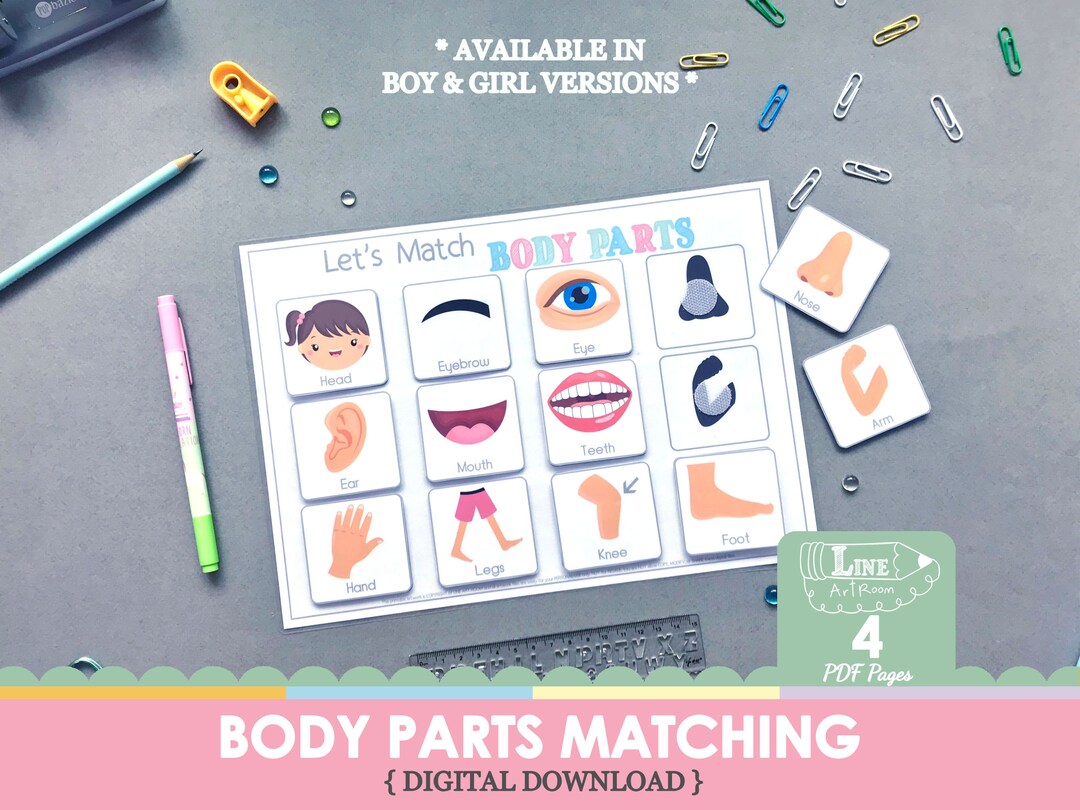 Body Parts Printable Matching Toddler Activity. Busy Book for 2 Years ...