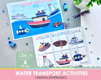 Water Transport Matching & Busy Puzzle. Activity Book for 2 Year Old. Toddler Busy Book Printable. Transportation Activities. Quiet Book.